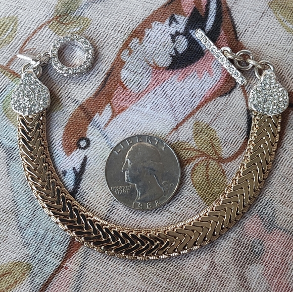 Herringbone Gold & Silver Tone Clear Rhinestone Banana Republic Toggle Bracelet - Picture 9 of 9